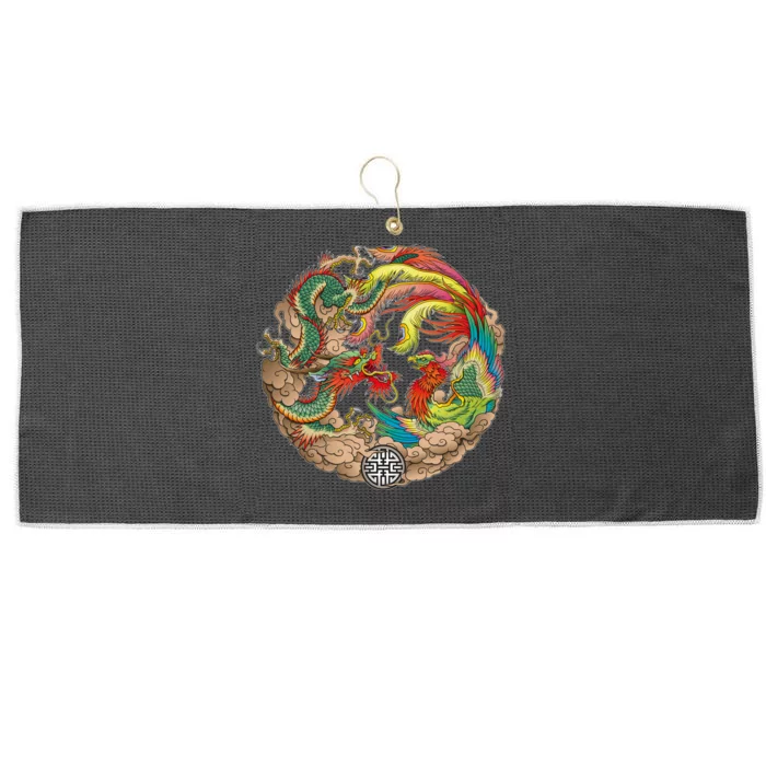 Chinese Dragon and Phoenix Yin Yang Large Microfiber Waffle Golf Towel