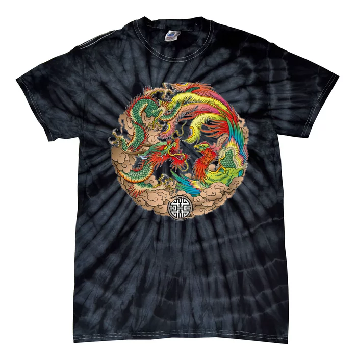 Chinese Dragon and Phoenix Yin Yang Tie-Dye T-Shirt