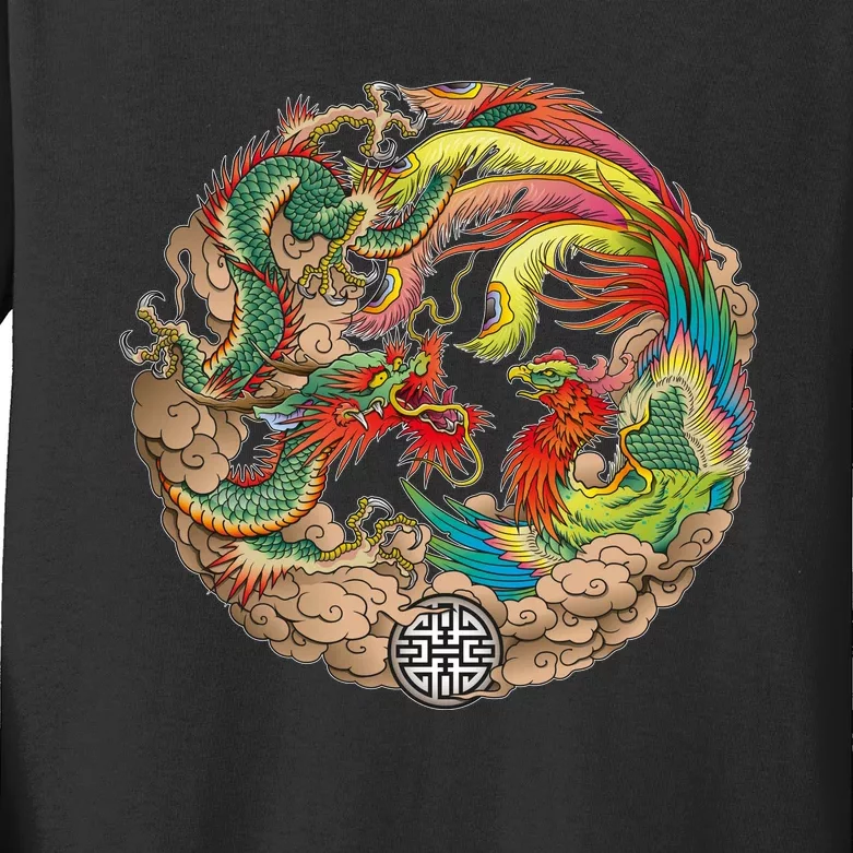 Chinese Dragon and Phoenix Yin Yang Kids Long Sleeve Shirt