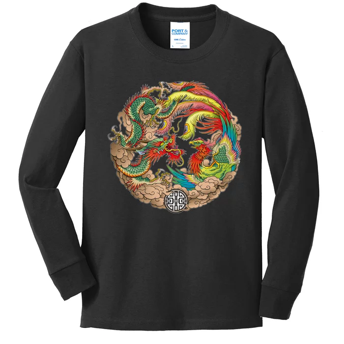 Chinese Dragon and Phoenix Yin Yang Kids Long Sleeve Shirt