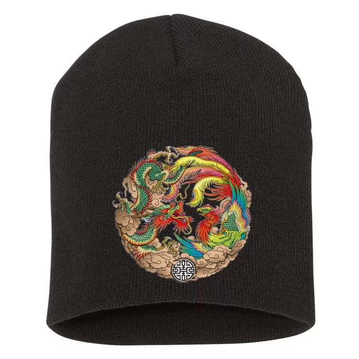 Chinese Dragon and Phoenix Yin Yang Short Acrylic Beanie