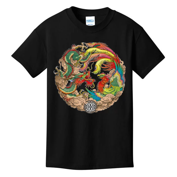 Chinese Dragon and Phoenix Yin Yang Kids T-Shirt