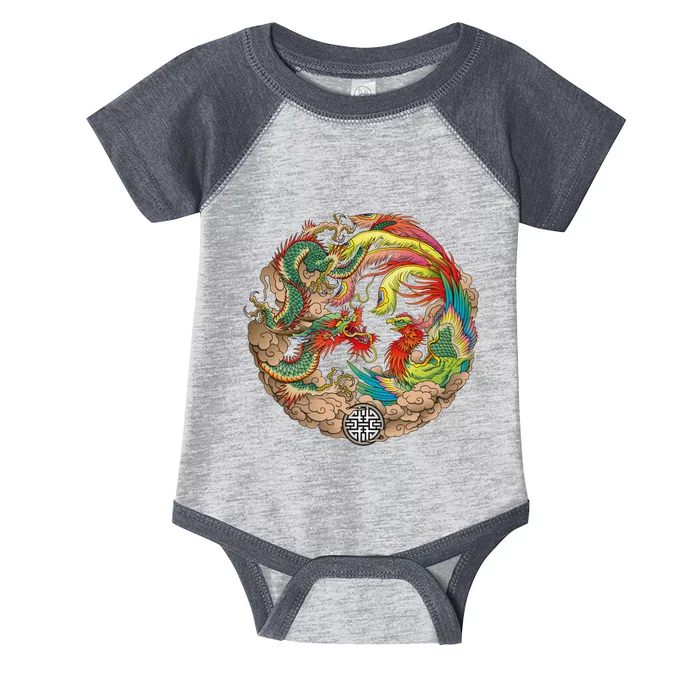 Chinese Dragon and Phoenix Yin Yang Infant Baby Jersey Bodysuit