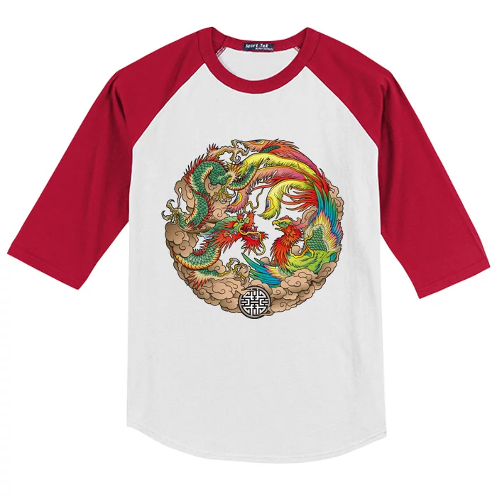 Chinese Dragon and Phoenix Yin Yang Kids Colorblock Raglan Jersey