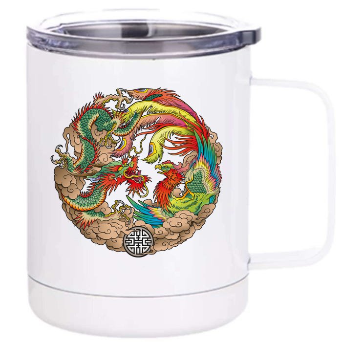 Chinese Dragon and Phoenix Yin Yang Front & Back 12oz Stainless Steel Tumbler Cup