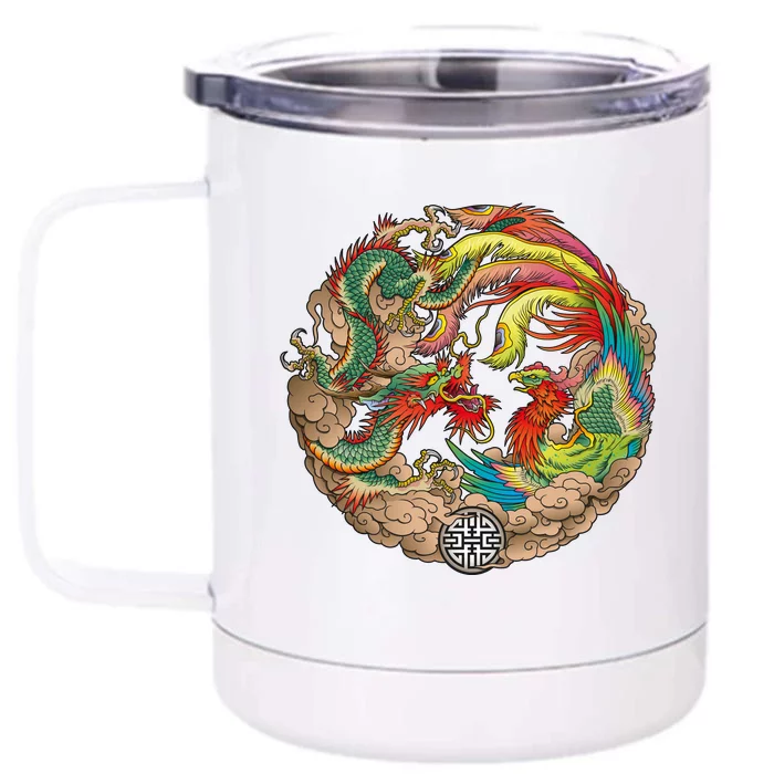 Chinese Dragon and Phoenix Yin Yang Front & Back 12oz Stainless Steel Tumbler Cup