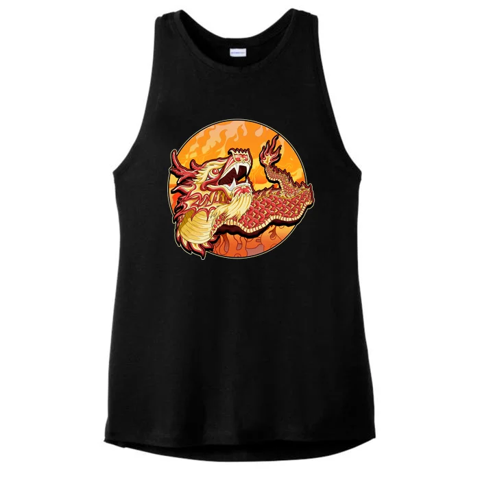 Chinese Dragon Fire Dance Ladies Tri-Blend Wicking Tank