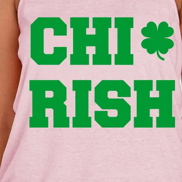 Chirish St Patrick's Day CHI-Irish Chicago Funny Clover Women's Knotted Racerback Tank