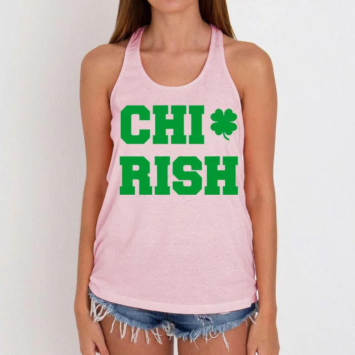 Chirish St Patrick's Day CHI-Irish Chicago Funny Clover Women's Knotted Racerback Tank