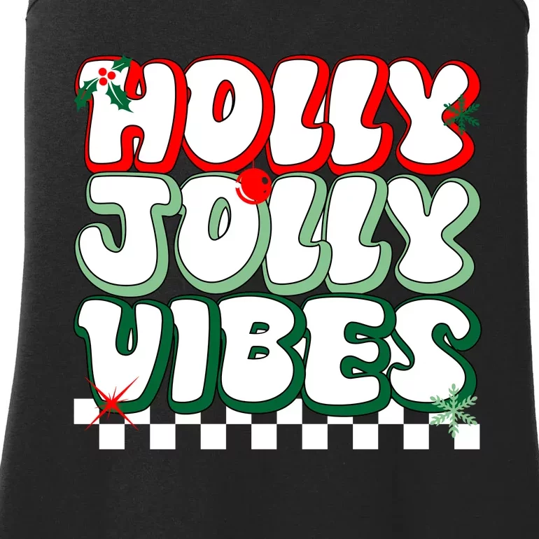 Cute Holly Jolly Vibes Christmas Checkerboard Ladies Essential Tank