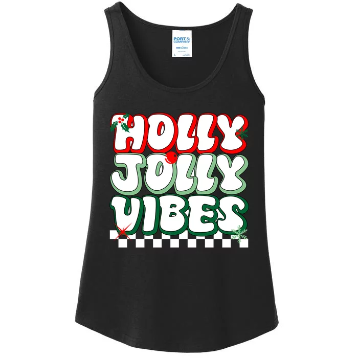 Cute Holly Jolly Vibes Christmas Checkerboard Ladies Essential Tank