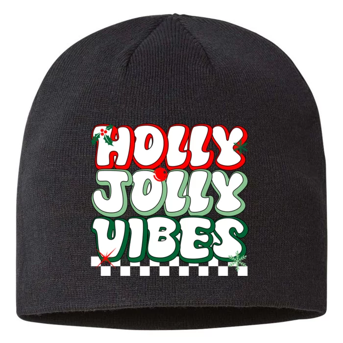 Cute Holly Jolly Vibes Christmas Checkerboard 8 1/2in Sustainable Knit Beanie