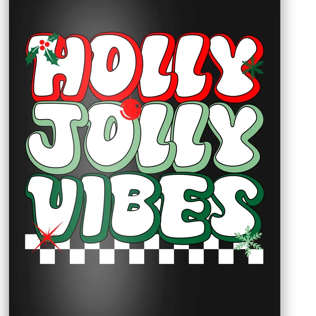 Cute Holly Jolly Vibes Christmas Checkerboard Poster