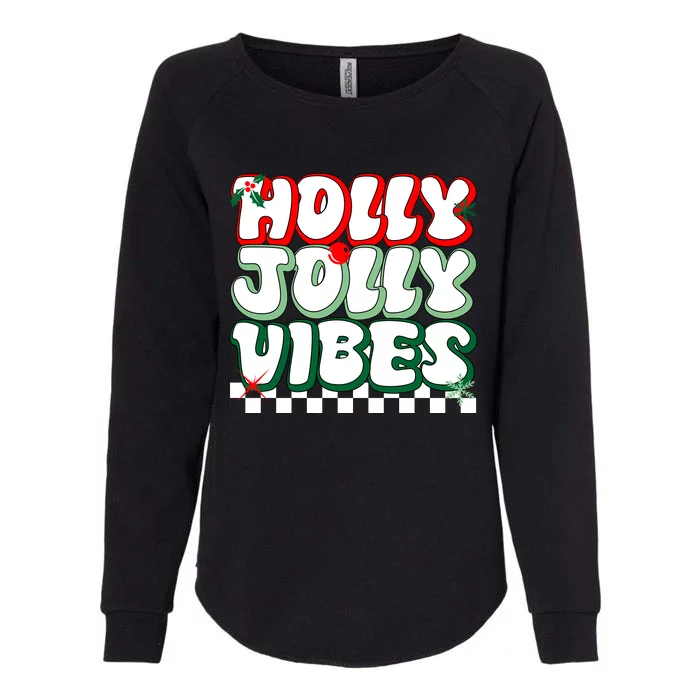 Cute Holly Jolly Vibes Christmas Checkerboard Womens California Wash Sweatshirt