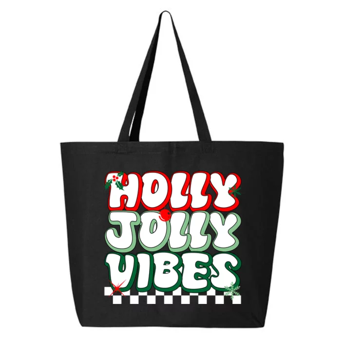 Cute Holly Jolly Vibes Christmas Checkerboard 25L Jumbo Tote