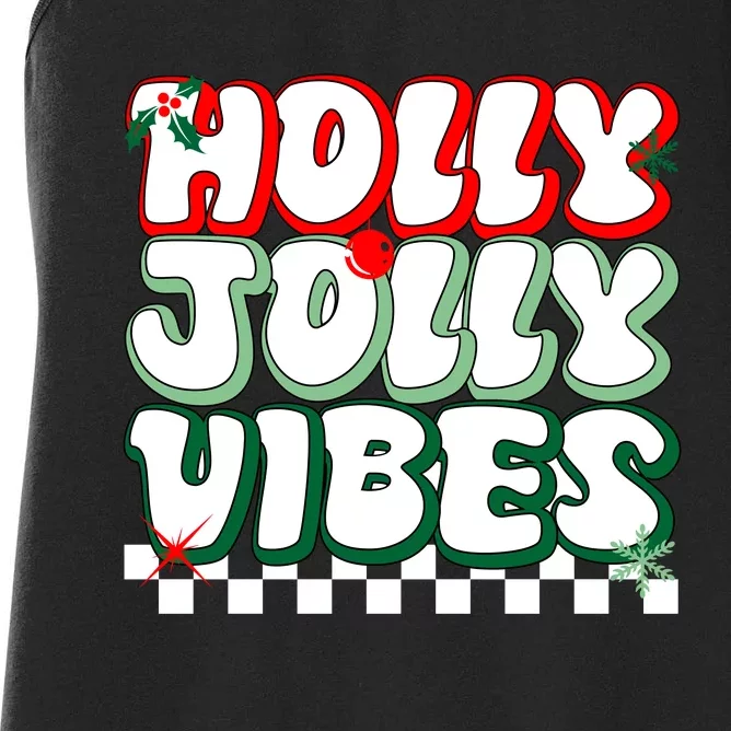 Cute Holly Jolly Vibes Christmas Checkerboard Women's Racerback Tank