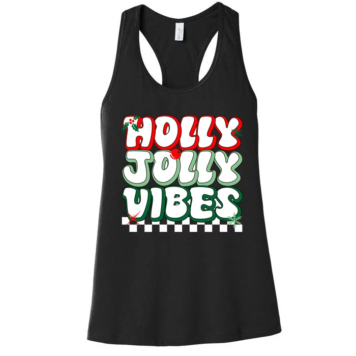 Cute Holly Jolly Vibes Christmas Checkerboard Women's Racerback Tank