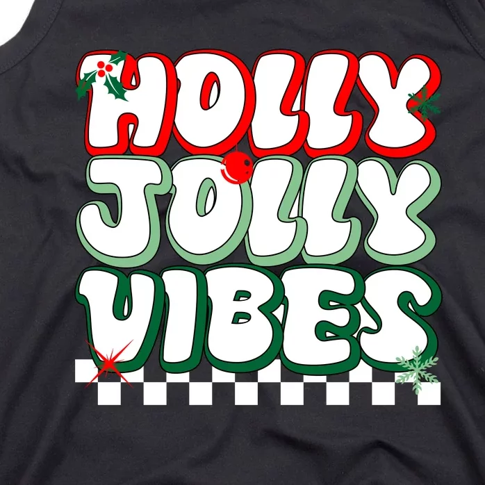 Cute Holly Jolly Vibes Christmas Checkerboard Tank Top