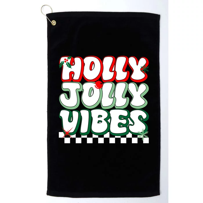 Cute Holly Jolly Vibes Christmas Checkerboard Platinum Collection Golf Towel