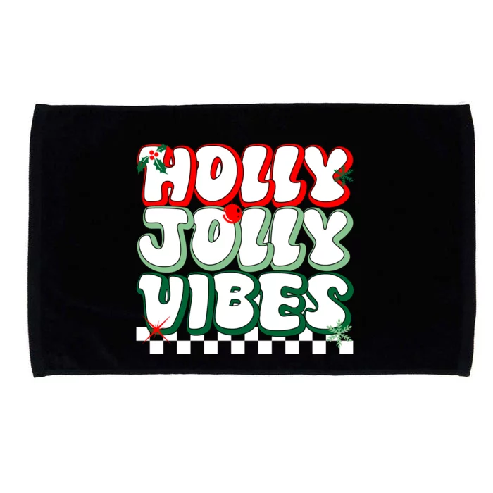 Cute Holly Jolly Vibes Christmas Checkerboard Microfiber Hand Towel