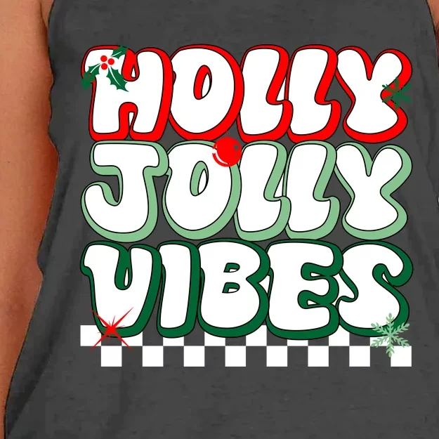 Cute Holly Jolly Vibes Christmas Checkerboard Women's Knotted Racerback Tank