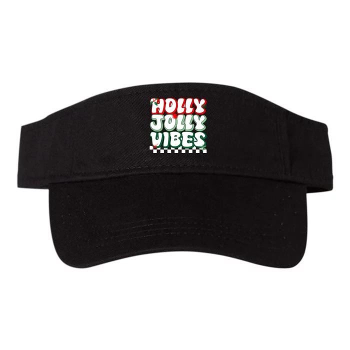 Cute Holly Jolly Vibes Christmas Checkerboard Valucap Bio-Washed Visor