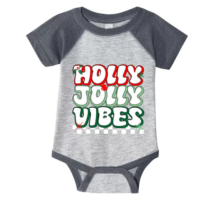 Cute Holly Jolly Vibes Christmas Checkerboard Infant Baby Jersey Bodysuit