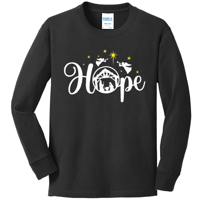 Christmas Hope Jesus Nativity Scene Faith Kids Long Sleeve Shirt