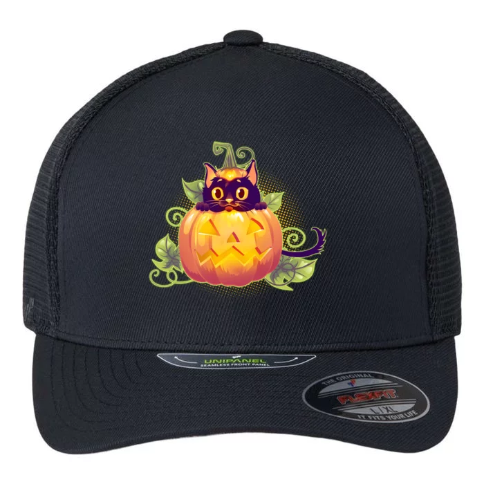 Cute Halloween Jackolantern PumpkinBlack Cat Flexfit Unipanel Trucker Cap