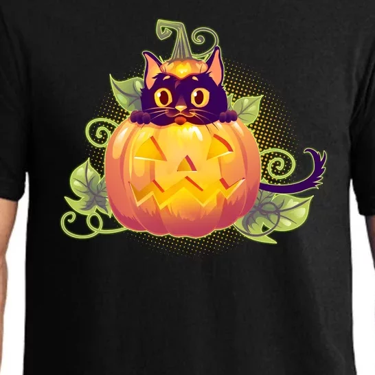 Cute Halloween Jackolantern PumpkinBlack Cat Pajama Set