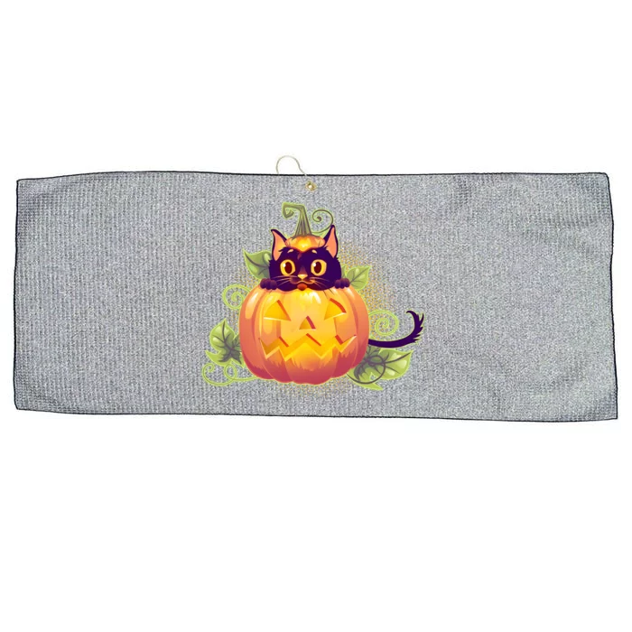 Cute Halloween Jackolantern PumpkinBlack Cat Large Microfiber Waffle Golf Towel