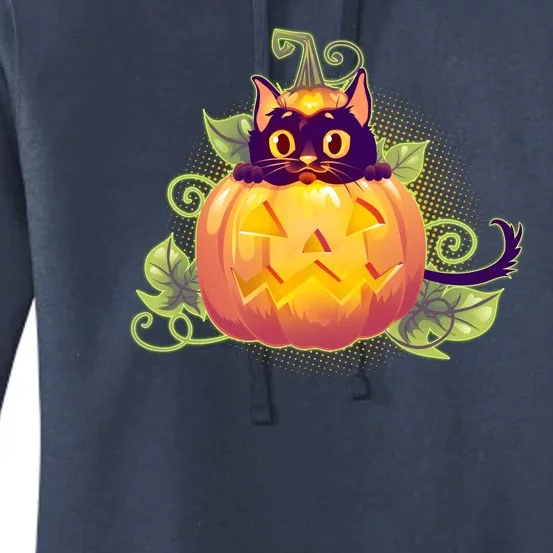 Cute Halloween Jackolantern PumpkinBlack Cat Women's Pullover Hoodie