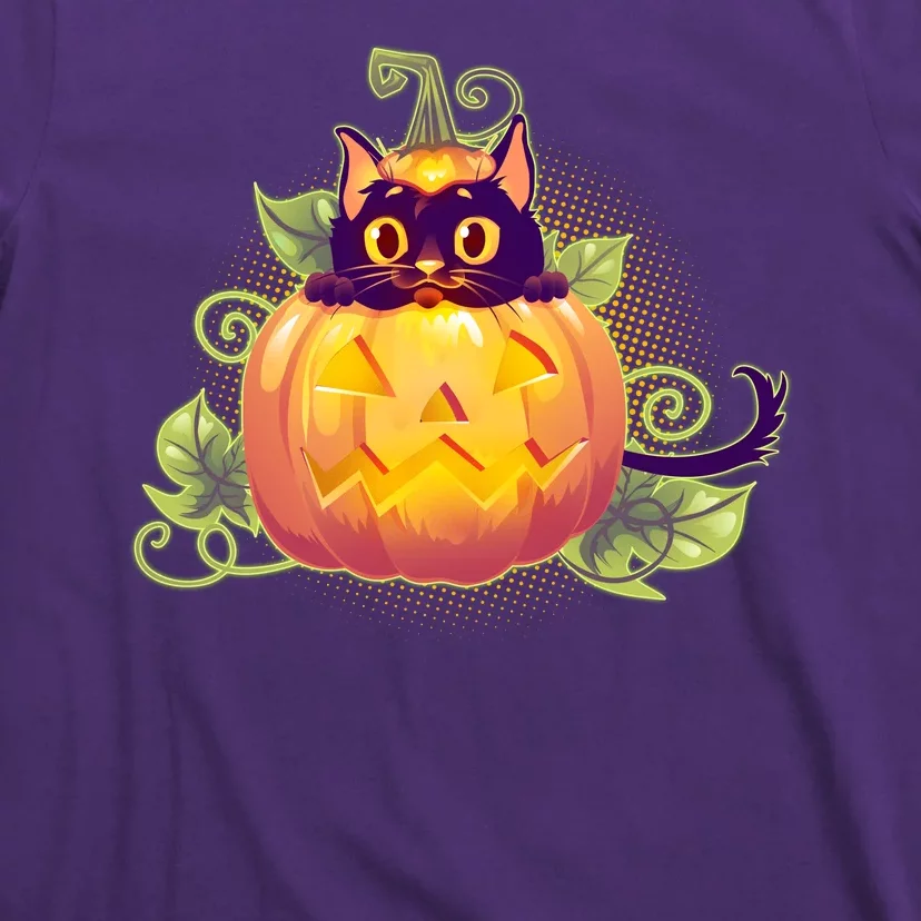 Cute Halloween Jackolantern PumpkinBlack Cat T-Shirt