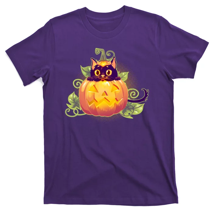 Cute Halloween Jackolantern PumpkinBlack Cat T-Shirt