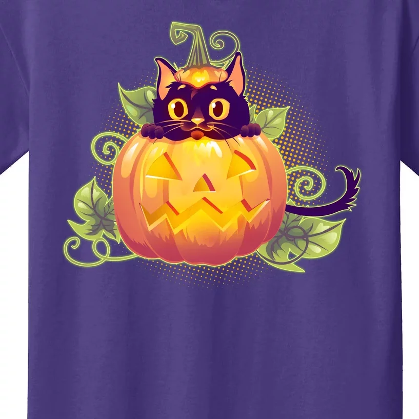 Cute Halloween Jackolantern PumpkinBlack Cat Kids T-Shirt