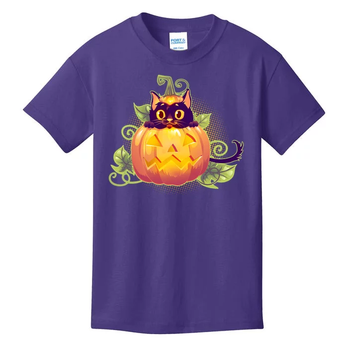 Cute Halloween Jackolantern PumpkinBlack Cat Kids T-Shirt