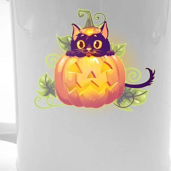 Cute Halloween Jackolantern PumpkinBlack Cat Front & Back Beer Stein