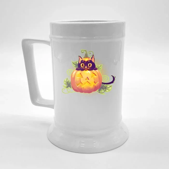 Cute Halloween Jackolantern PumpkinBlack Cat Front & Back Beer Stein