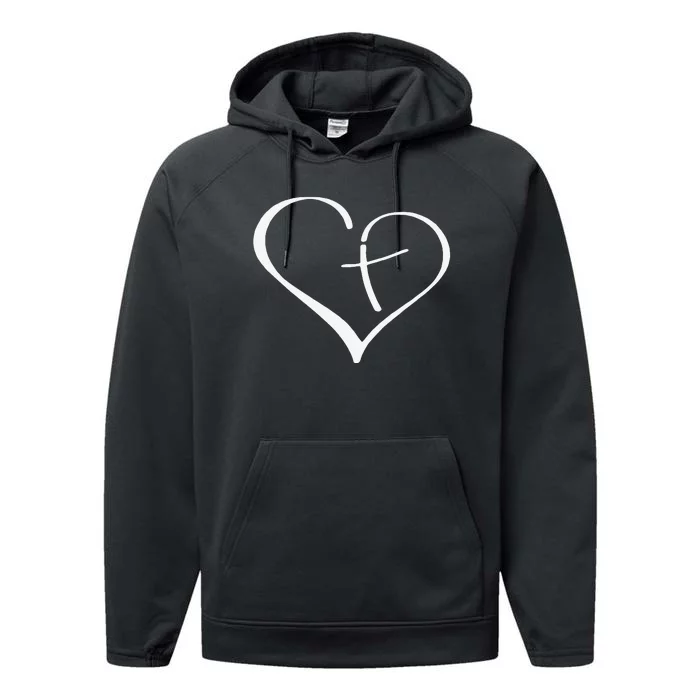 Christian Heart Jesus Cross Religious Gifts Christian Performance Fleece Hoodie