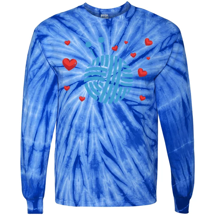 Crocheter Hearts Knitter Crocheting Lover Knit Yarn Knitting Funny Gift Tie-Dye Long Sleeve Shirt