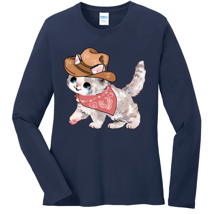 Cowboy Howdy Kitty Cute Cat Lover Western Trending Gift Idea Ladies Long Sleeve Shirt