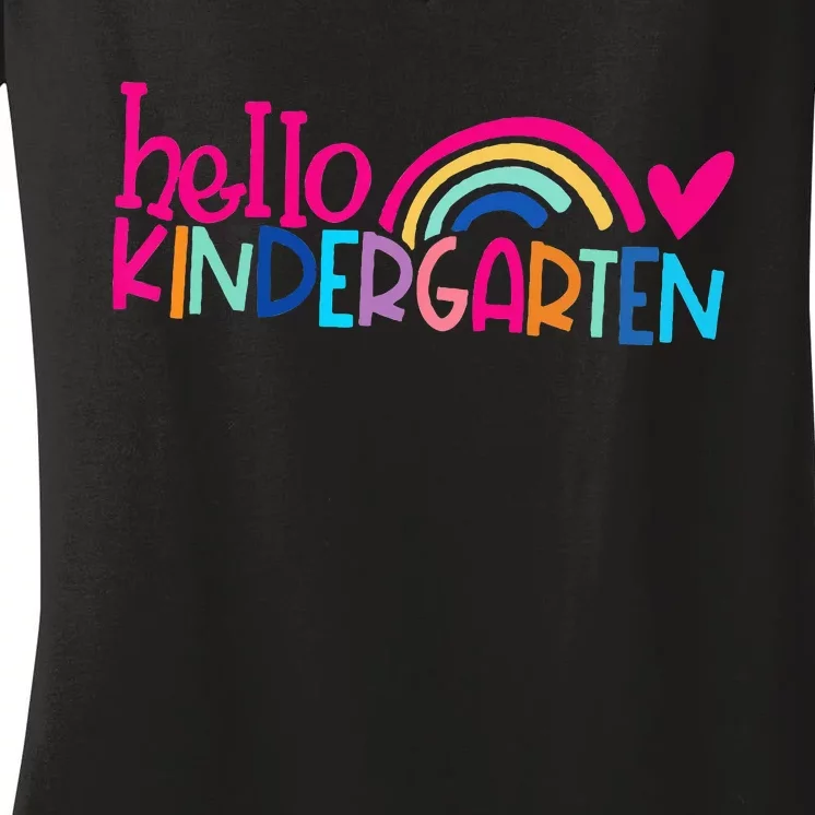 Cute Hello Kindergarten Rainbow heart Back to School Women's V-Neck T-Shirt