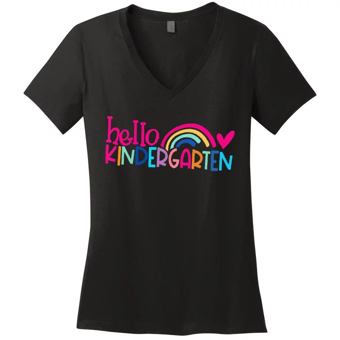 Cute Hello Kindergarten Rainbow heart Back to School Women's V-Neck T-Shirt