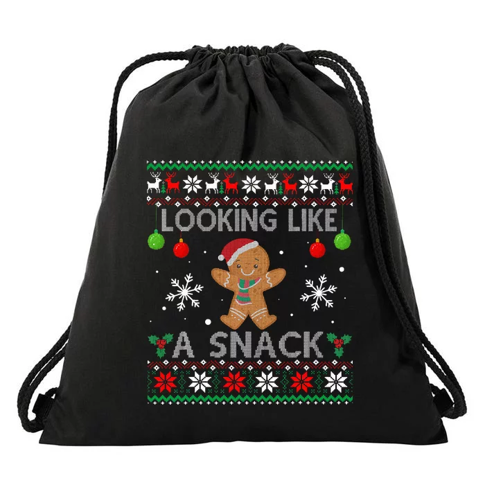 Chirstmas Holiday Looking Like A Snack Ugly Xmas Sweater Drawstring Bag