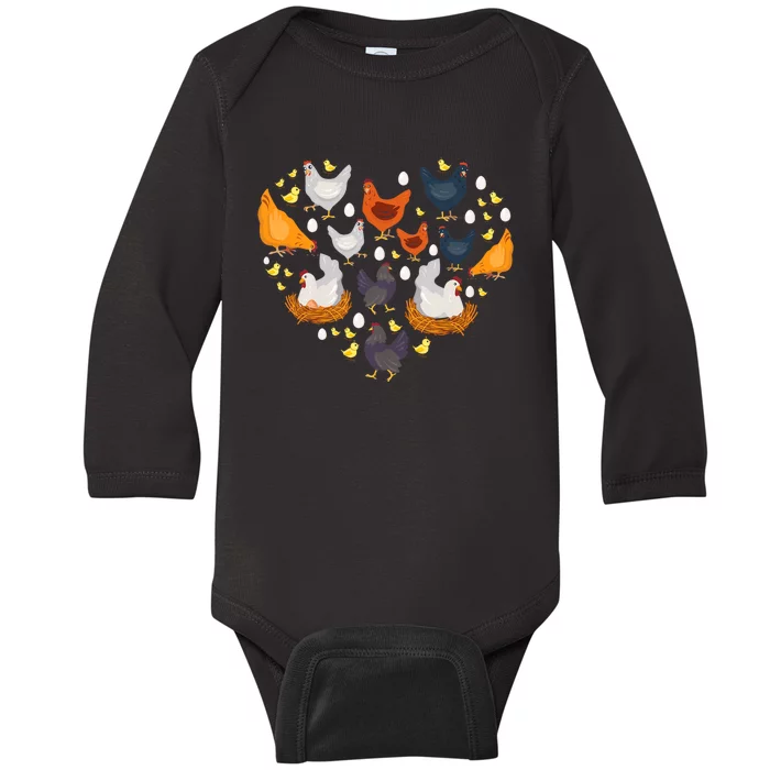 Chickens Heart Love Chicken Lady Farmer Gift Baby Long Sleeve Bodysuit