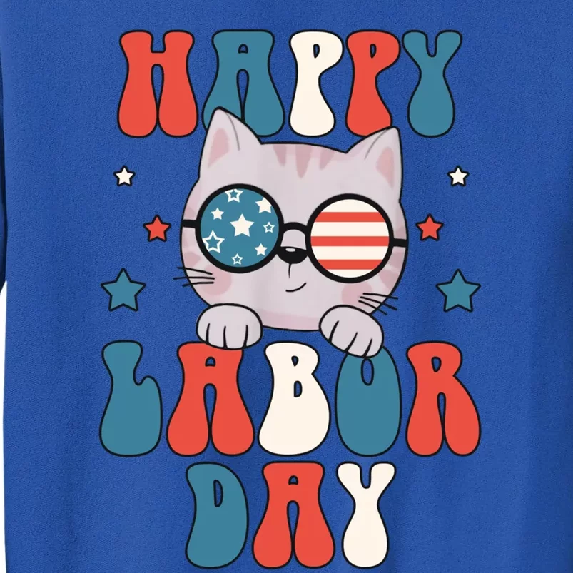 Cat Happy Labor Day American Flag Funny Cat Labour Day Gift Sweatshirt