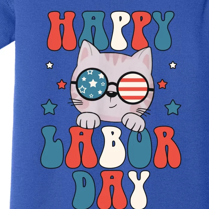 Cat Happy Labor Day American Flag Funny Cat Labour Day Gift Baby Bodysuit