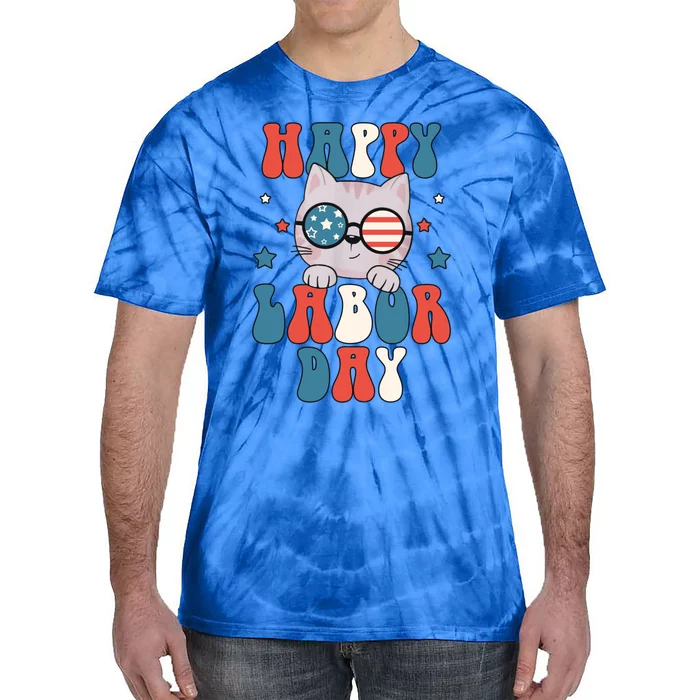 Cat Happy Labor Day American Flag Funny Cat Labour Day Gift Tie-Dye T-Shirt