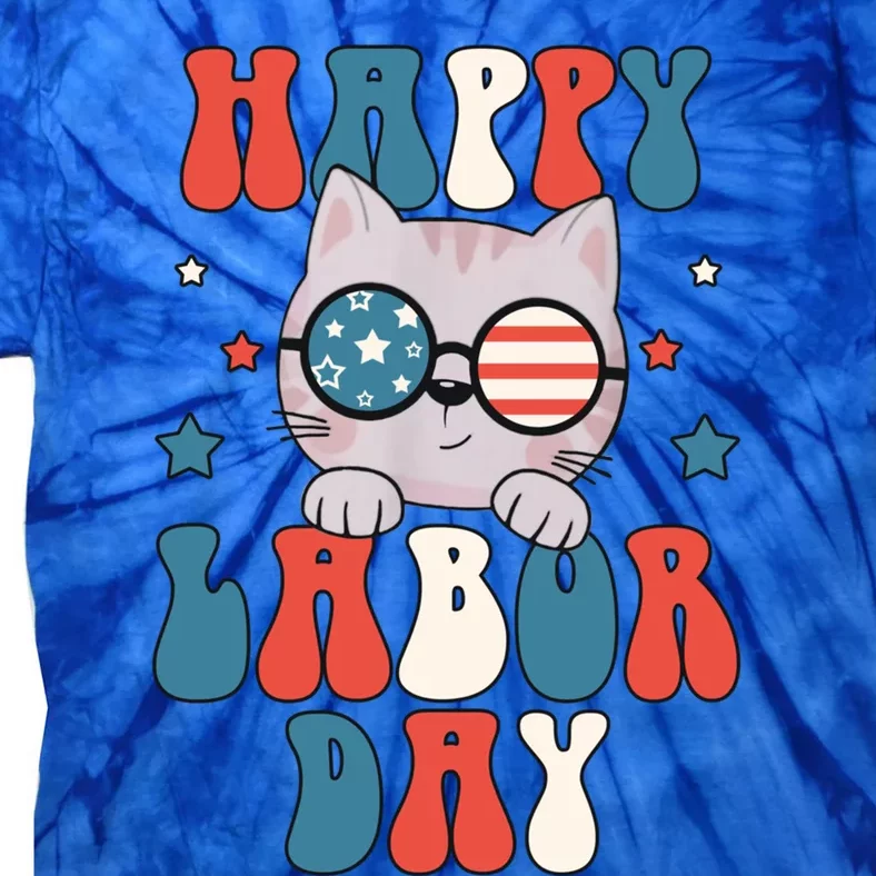 Cat Happy Labor Day American Flag Funny Cat Labour Day Gift Tie-Dye T-Shirt