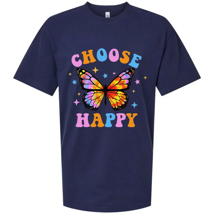 Choose Happy Letter Print Butterfly Women Inspirational Sueded Cloud Jersey T-Shirt